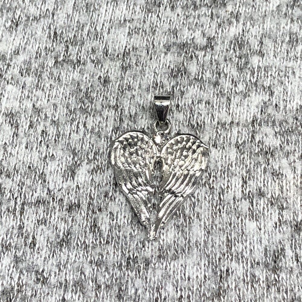 Angel Wing Charm Necklace Pendant Silver Cubic Zirconia